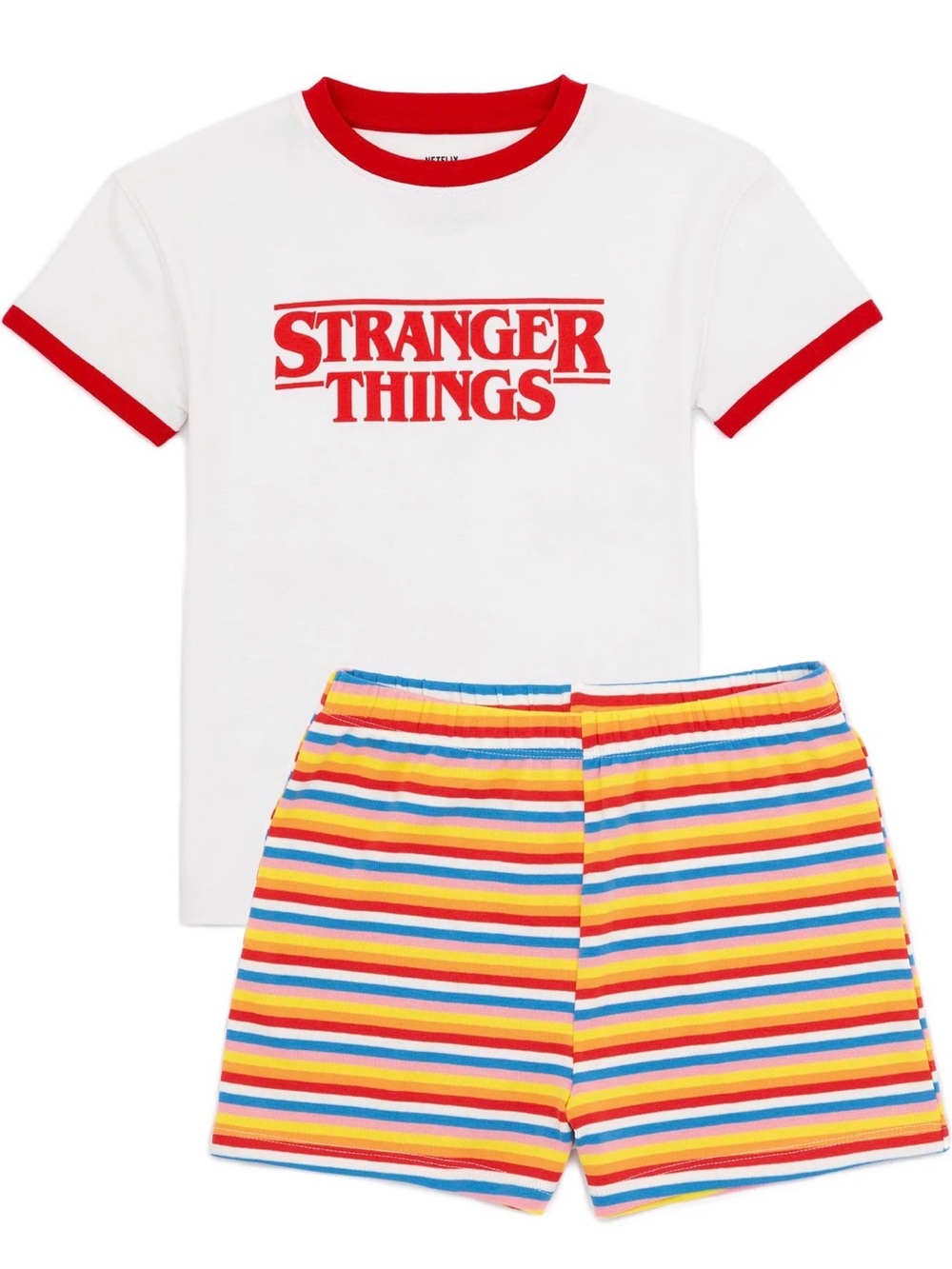 Kids White & Red Ringer Short Pajama Set